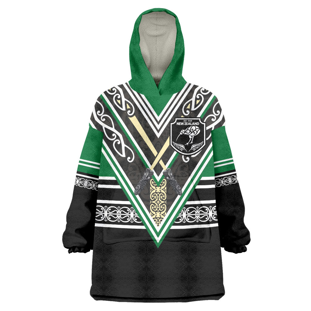 New Zealand Maori Rugby Custom Wearable Blanket Hoodie Aotearoa Koru Geometric - Naturalistic Green LT03 One Size Green - Polynesian Pride
