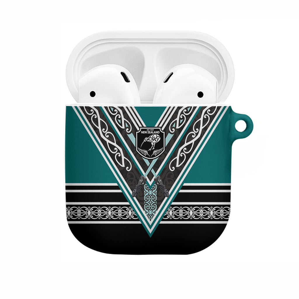 New Zealand Maori Rugby AirPods Case Aotearoa Koru Geometric - Oceanic Color LT03 Turquoise - Polynesian Pride