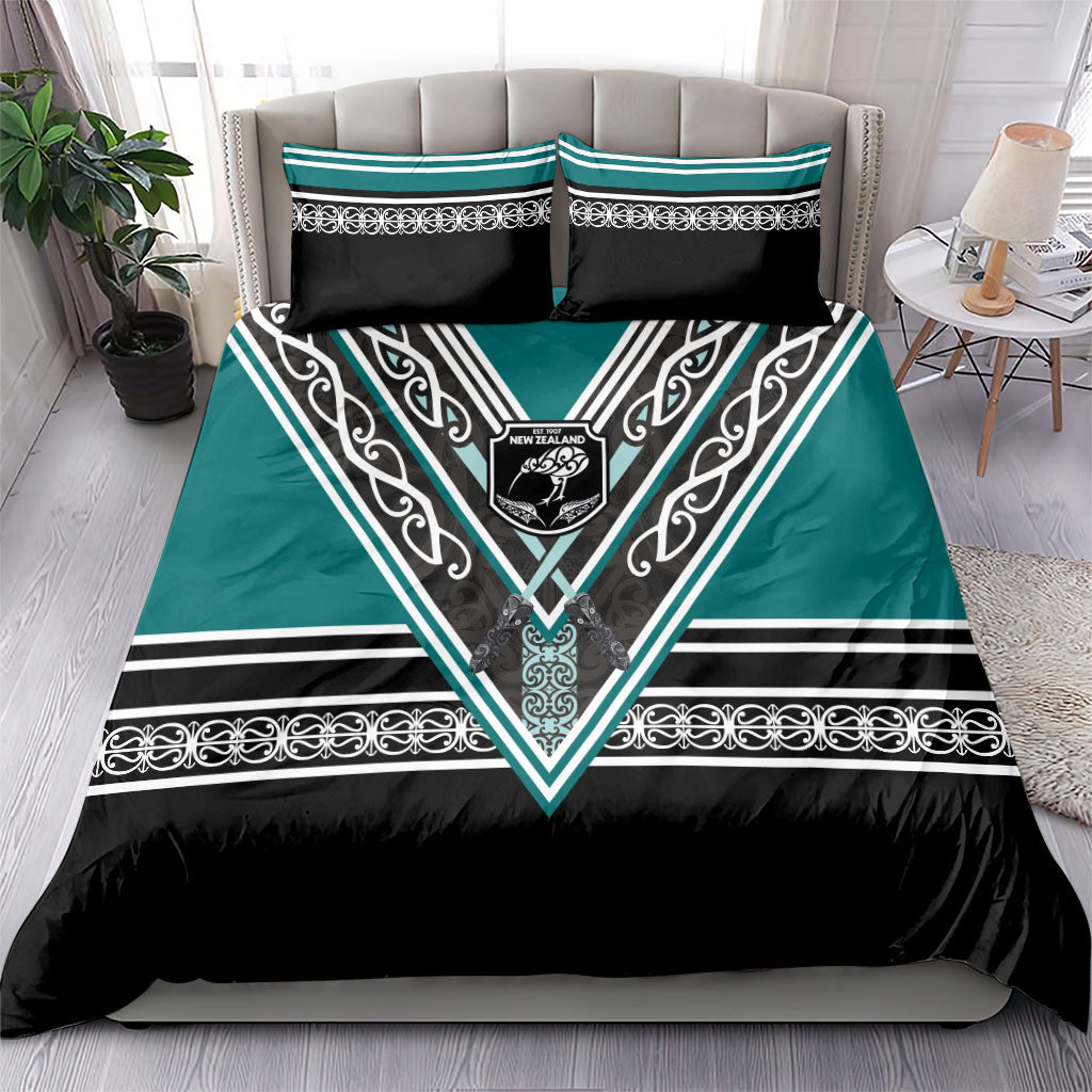 New Zealand Maori Rugby Bedding Set Aotearoa Koru Geometric - Oceanic Color LT03 - Polynesian Pride