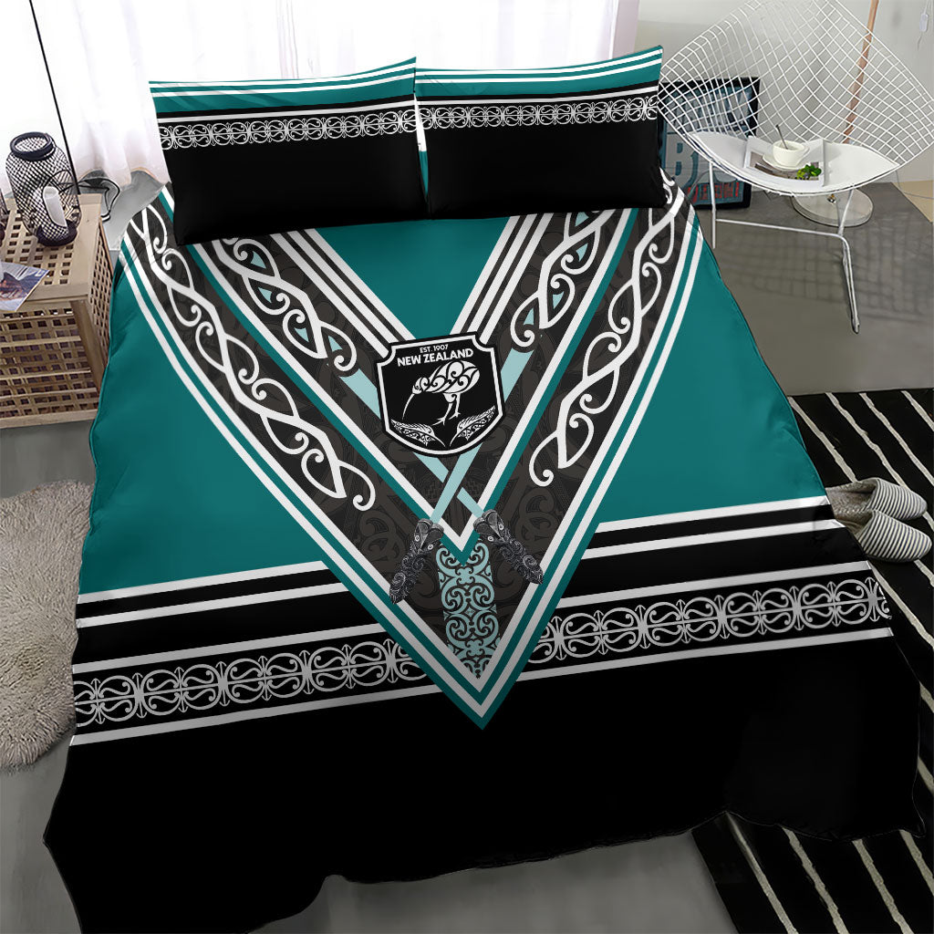 New Zealand Maori Rugby Bedding Set Aotearoa Koru Geometric - Oceanic Color LT03 - Polynesian Pride