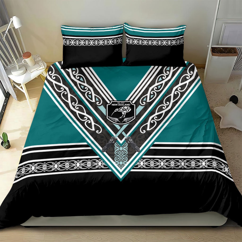 New Zealand Maori Rugby Bedding Set Aotearoa Koru Geometric - Oceanic Color LT03 - Polynesian Pride