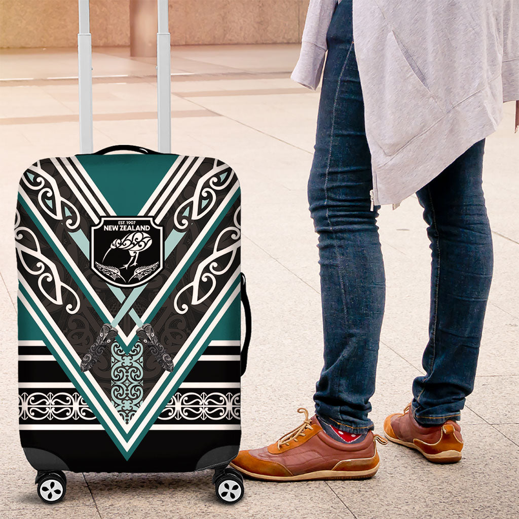 New Zealand Maori Rugby Luggage Cover Aotearoa Koru Geometric - Oceanic Color LT03 Turquoise - Polynesian Pride