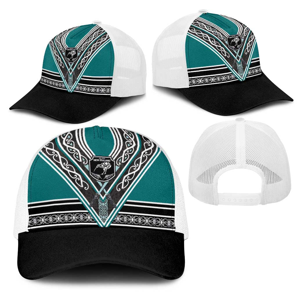 New Zealand Maori Rugby Mesh Trucker Cap Aotearoa Koru Geometric - Oceanic Color LT03 - Polynesian Pride