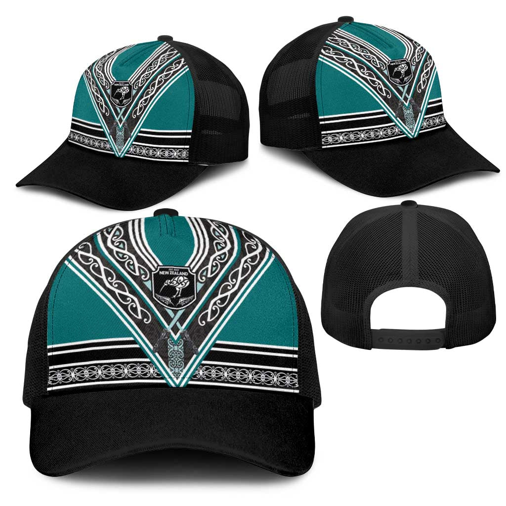 New Zealand Maori Rugby Mesh Trucker Cap Aotearoa Koru Geometric - Oceanic Color LT03 - Polynesian Pride