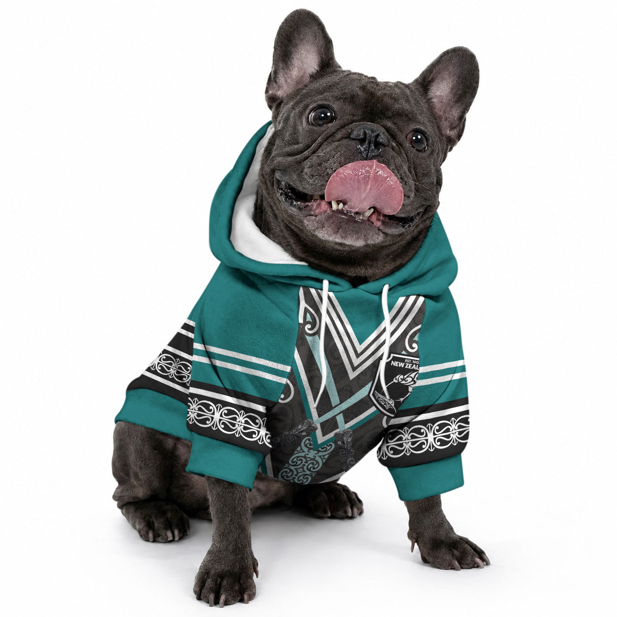New Zealand Maori Rugby Custom Pet Hoodie Aotearoa Koru Geometric - Oceanic Color LT03 - Polynesian Pride