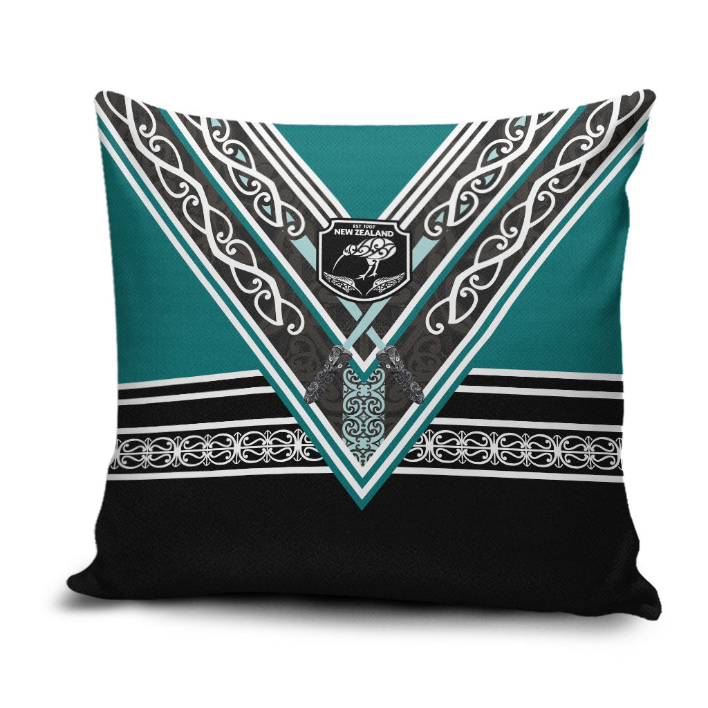 New Zealand Maori Rugby Pillow Cover Aotearoa Koru Geometric - Oceanic Color LT03 Turquoise - Polynesian Pride