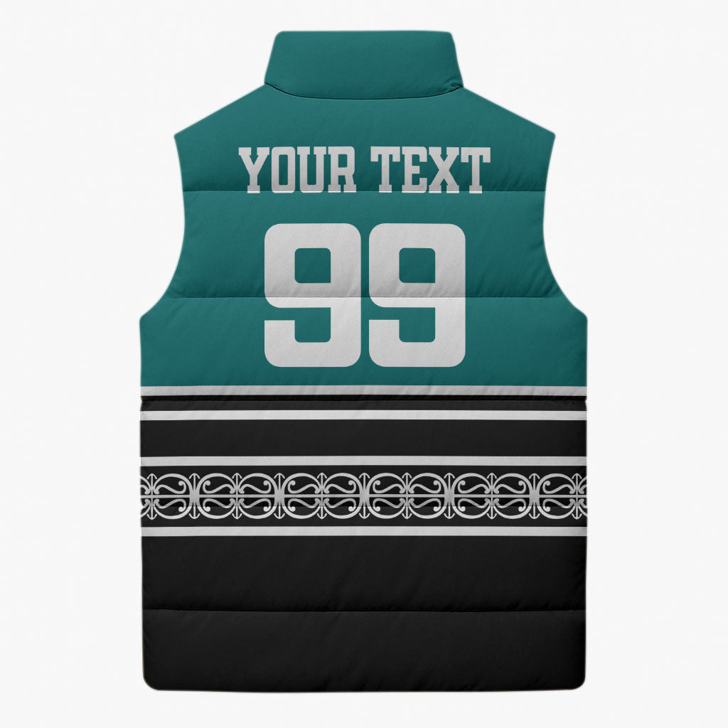New Zealand Maori Rugby Custom Sleeveless Puffer Jacket Aotearoa Koru Geometric - Oceanic Color LT03 - Polynesian Pride