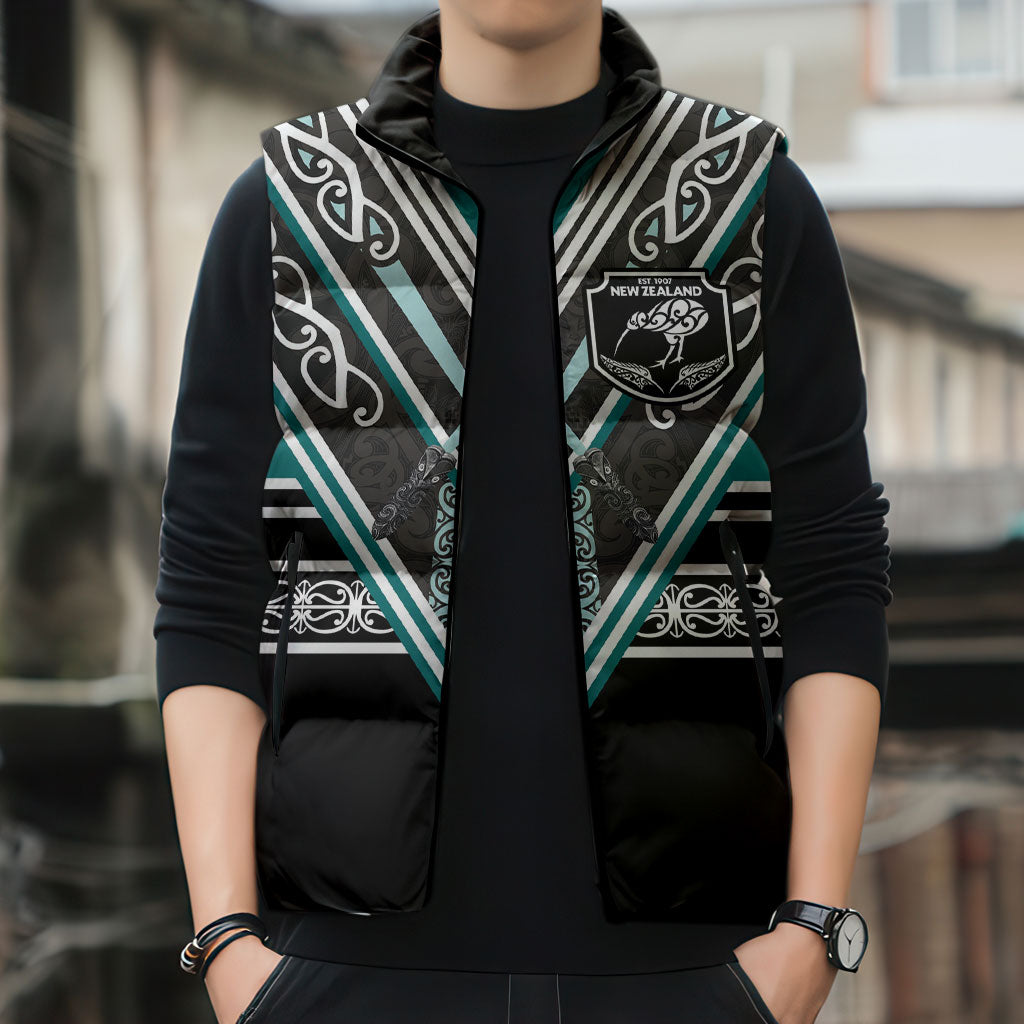 New Zealand Maori Rugby Custom Sleeveless Puffer Jacket Aotearoa Koru Geometric - Oceanic Color LT03 - Polynesian Pride