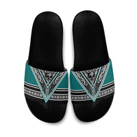 New Zealand Maori Rugby Slide Sandals Aotearoa Koru Geometric - Oceanic Color LT03 Turquoise - Polynesian Pride