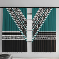 New Zealand Maori Rugby Window Curtain Aotearoa Koru Geometric - Oceanic Color LT03 With Hooks Turquoise - Polynesian Pride