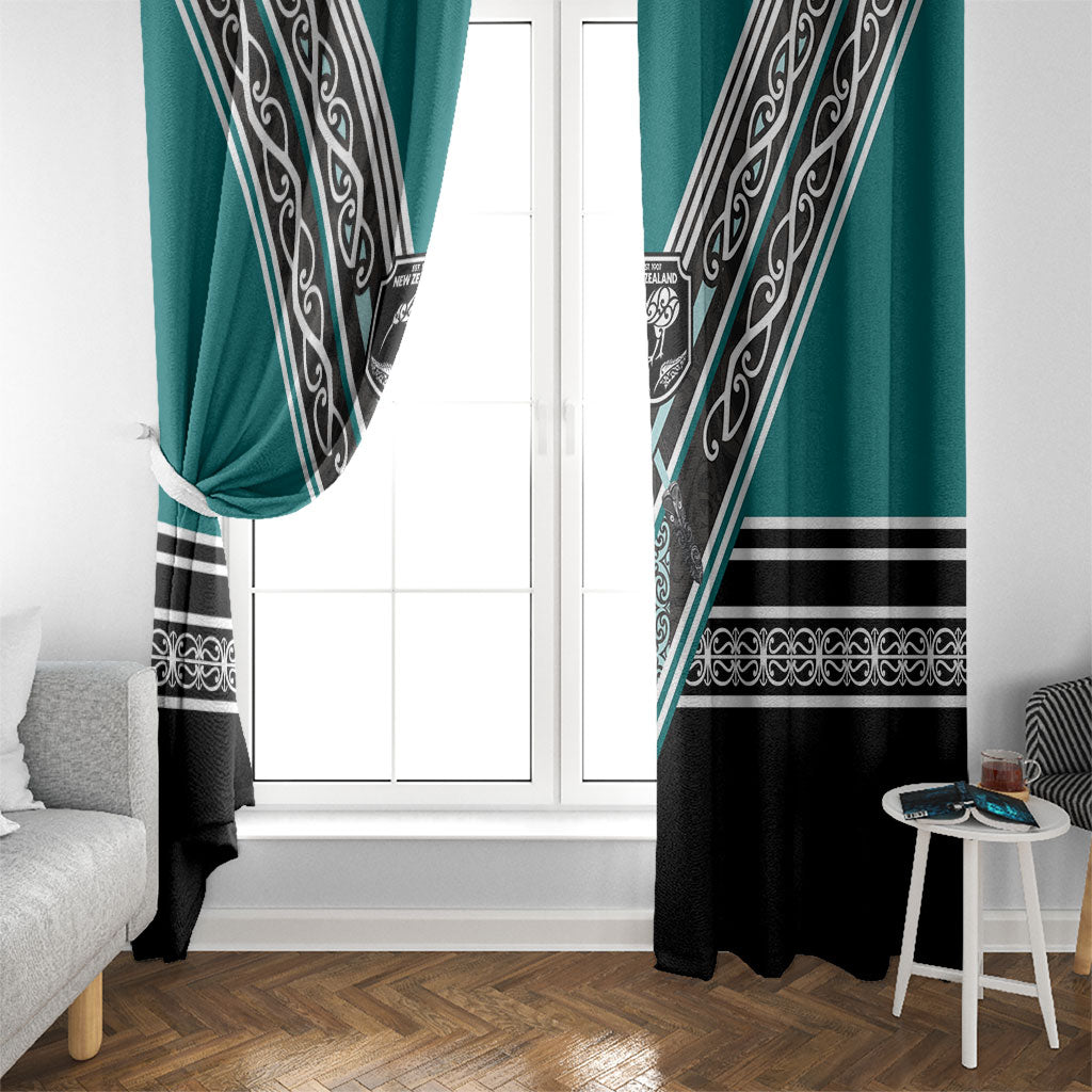 New Zealand Maori Rugby Window Curtain Aotearoa Koru Geometric - Oceanic Color LT03 - Polynesian Pride
