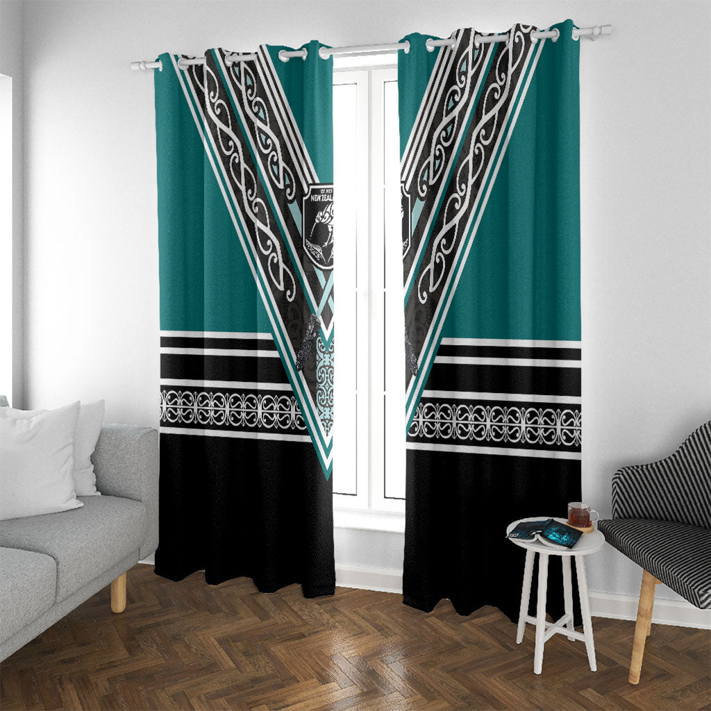 New Zealand Maori Rugby Window Curtain Aotearoa Koru Geometric - Oceanic Color LT03 With Grommets Turquoise - Polynesian Pride
