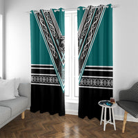 New Zealand Maori Rugby Window Curtain Aotearoa Koru Geometric - Oceanic Color LT03 With Grommets Turquoise - Polynesian Pride