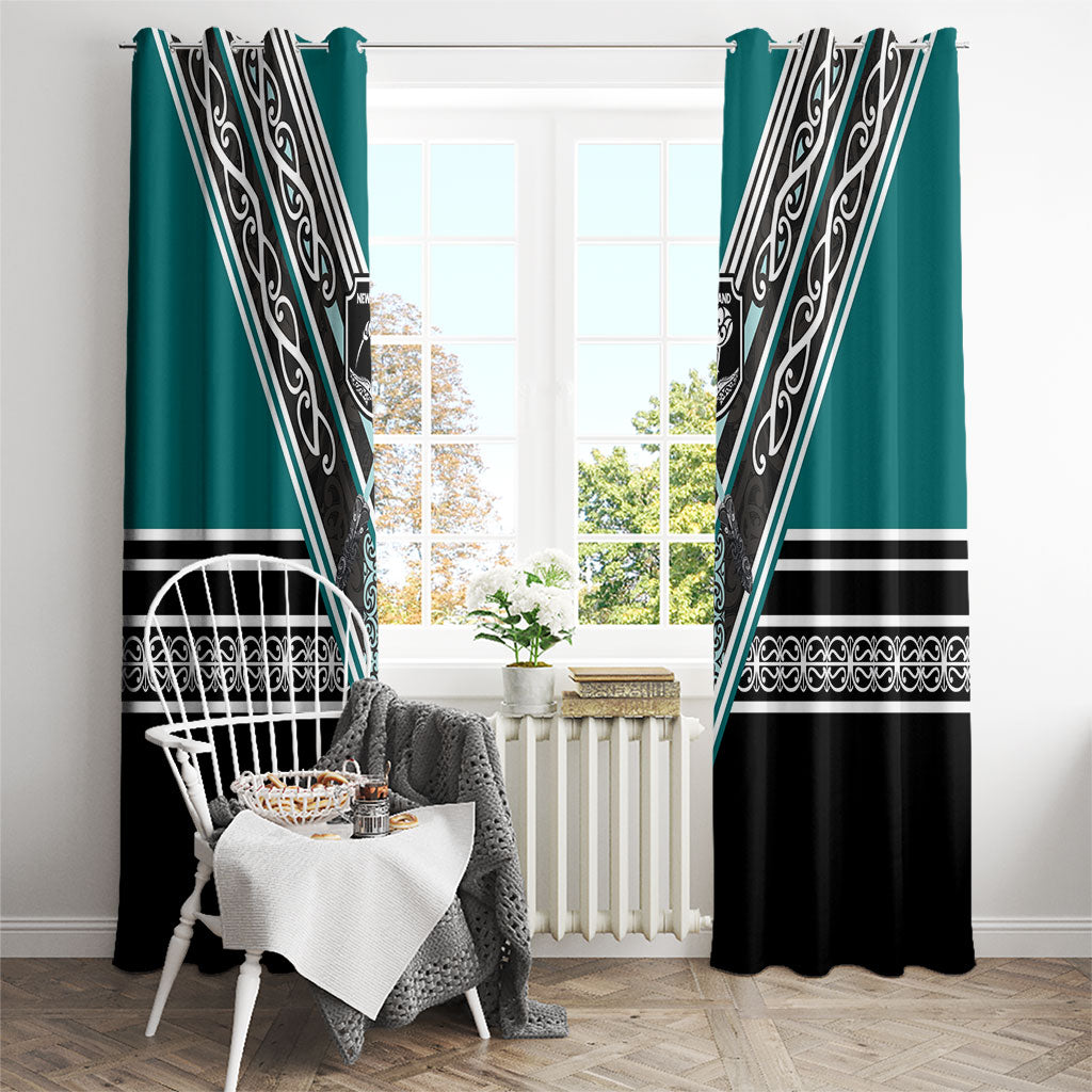 New Zealand Maori Rugby Window Curtain Aotearoa Koru Geometric - Oceanic Color LT03 - Polynesian Pride