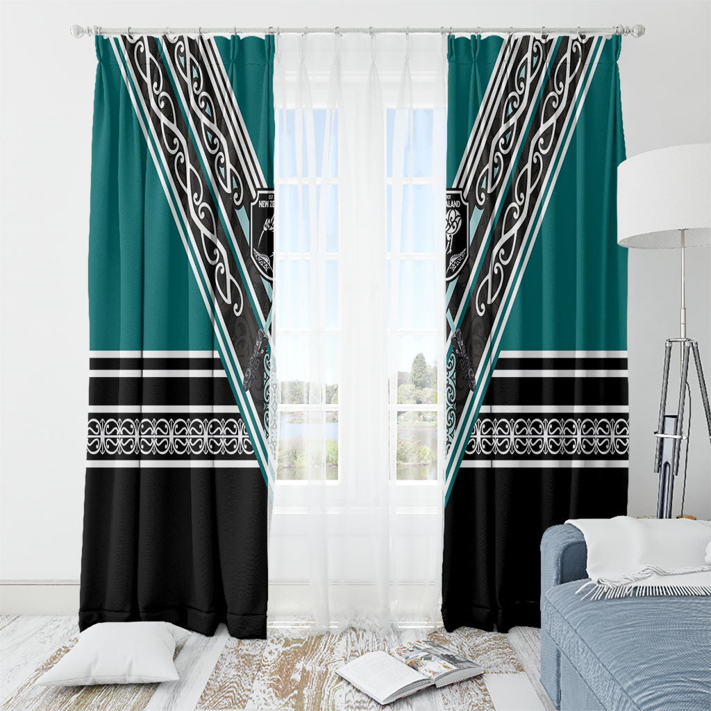 New Zealand Maori Rugby Window Curtain Aotearoa Koru Geometric - Oceanic Color LT03 - Polynesian Pride
