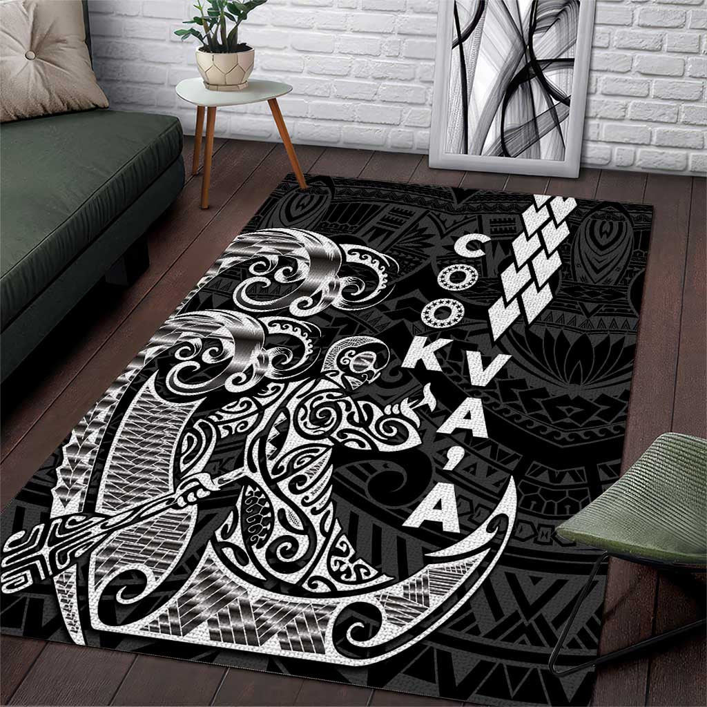 Cook Islands Va'a Polynesian Art Tattoo Area Rug Black Color LT03 Black - Polynesian Pride