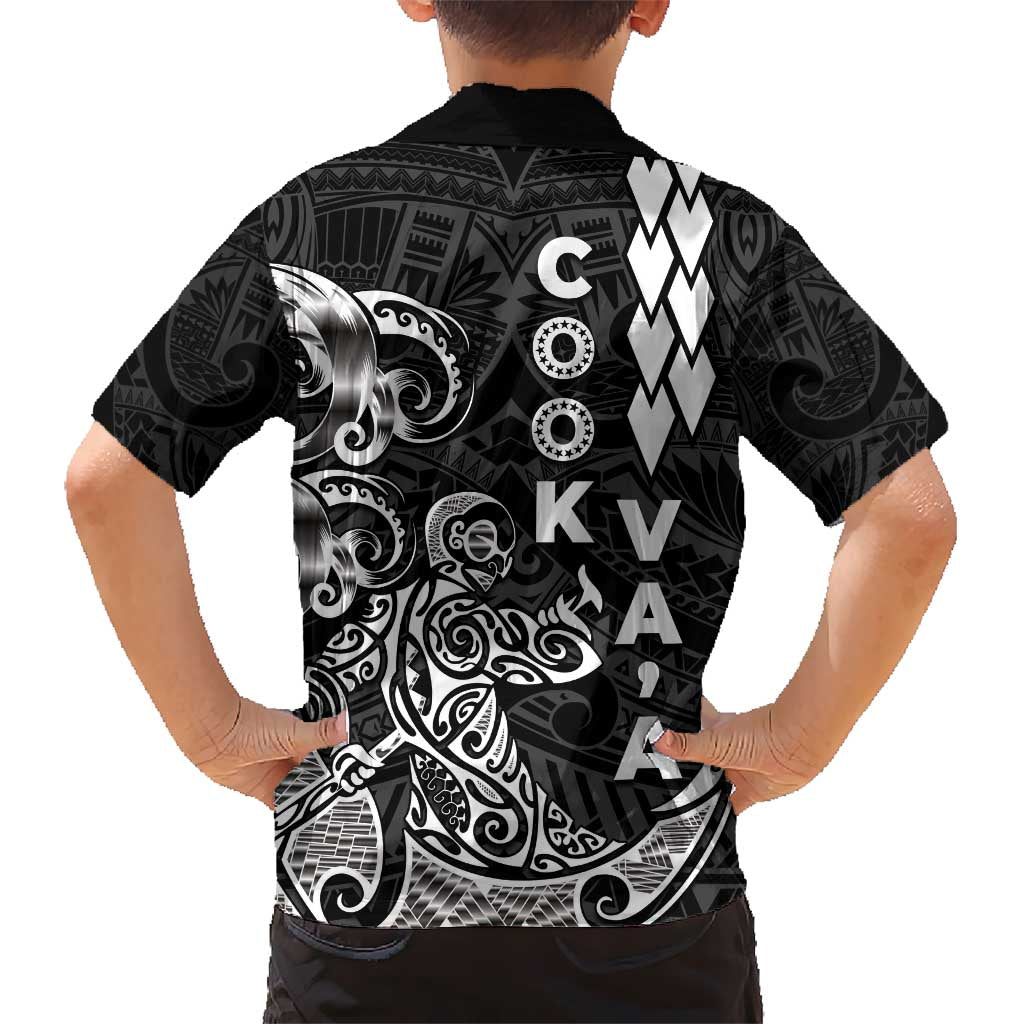 Cook Islands Va'a Polynesian Art Tattoo Kid Hawaiian Shirt Black Color LT03 - Polynesian Pride