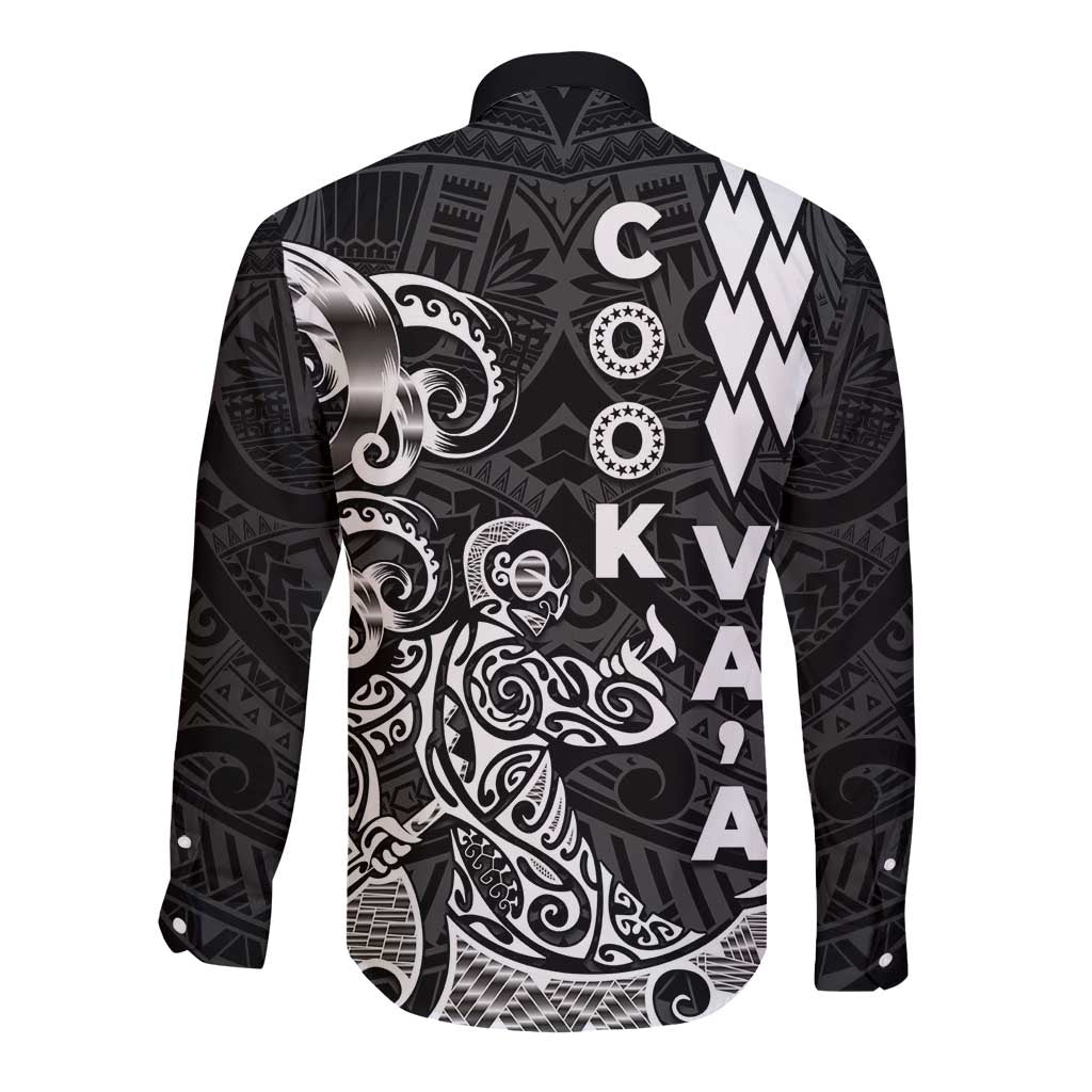 Cook Islands Va'a Polynesian Art Tattoo Long Sleeve Button Shirt Black Color LT03 - Polynesian Pride