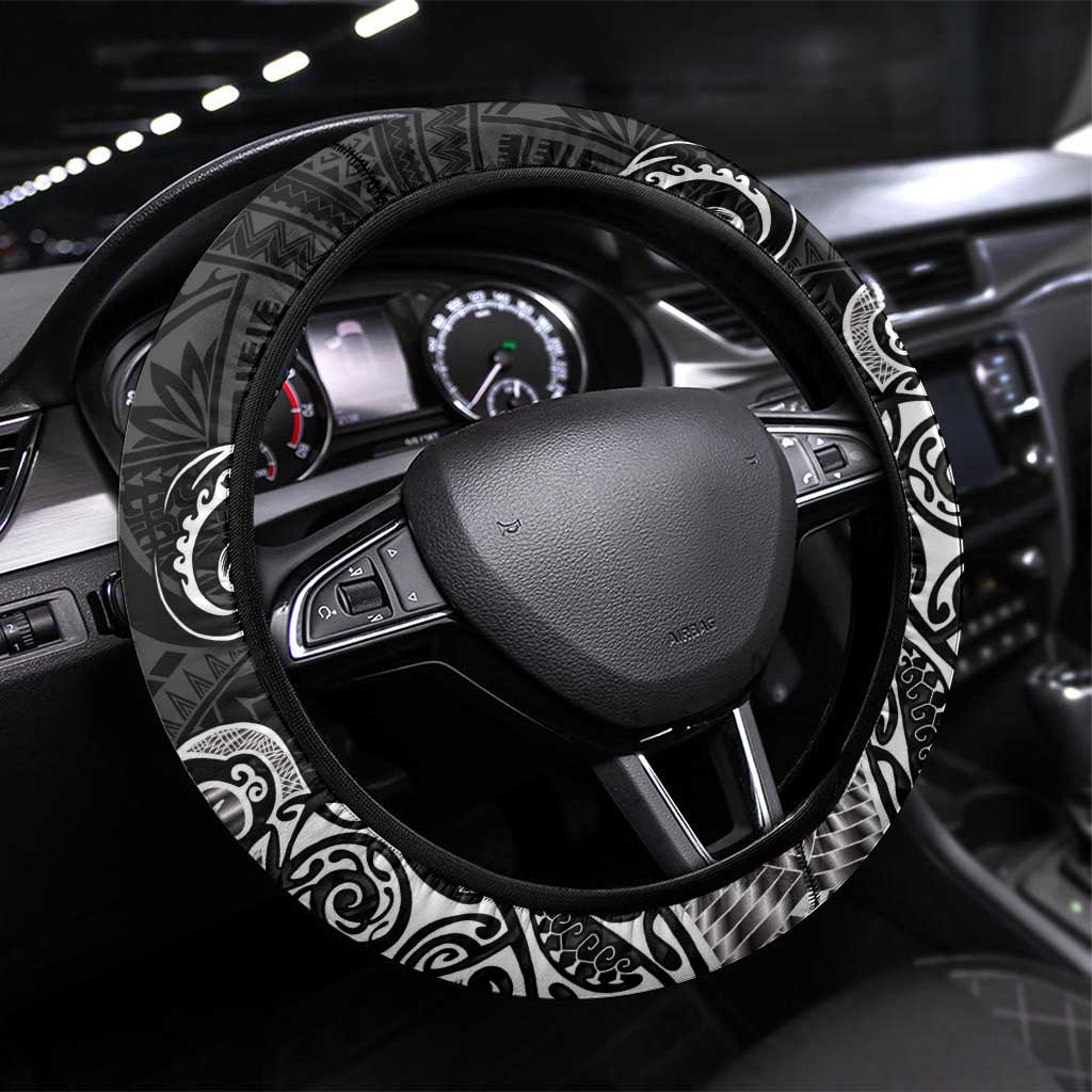 Cook Islands Va'a Polynesian Art Tattoo Steering Wheel Cover Black Color LT03 Universal Fit Black - Polynesian Pride