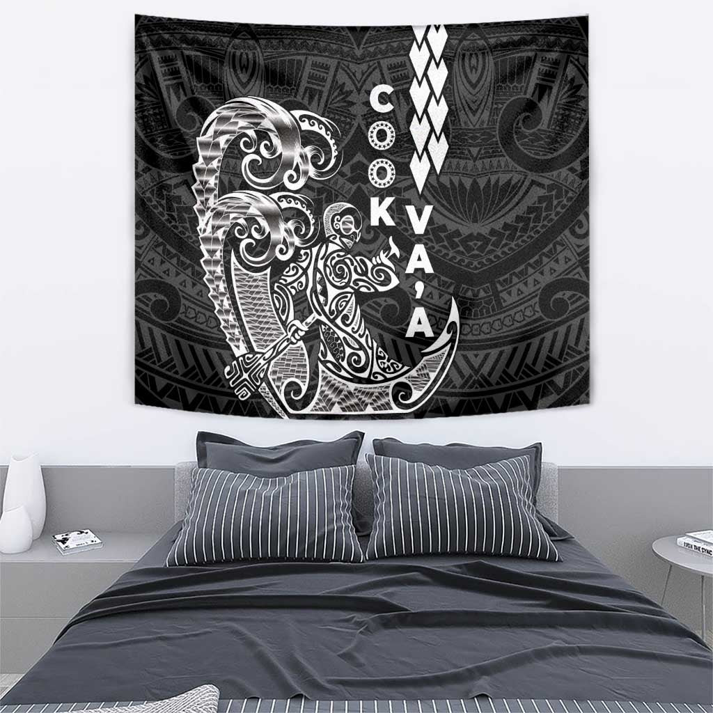 Cook Islands Va'a Polynesian Art Tattoo Tapestry Black Color LT03 - Polynesian Pride