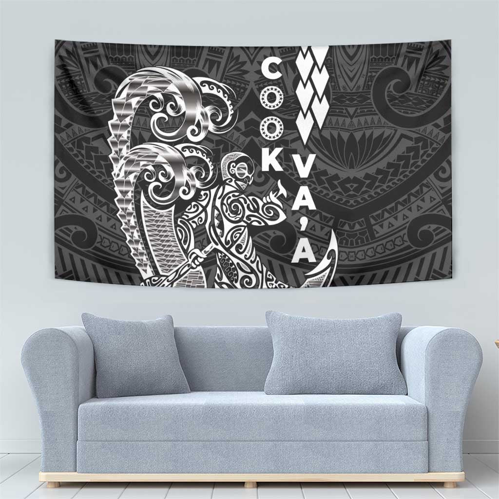 Cook Islands Va'a Polynesian Art Tattoo Tapestry Black Color LT03 - Polynesian Pride