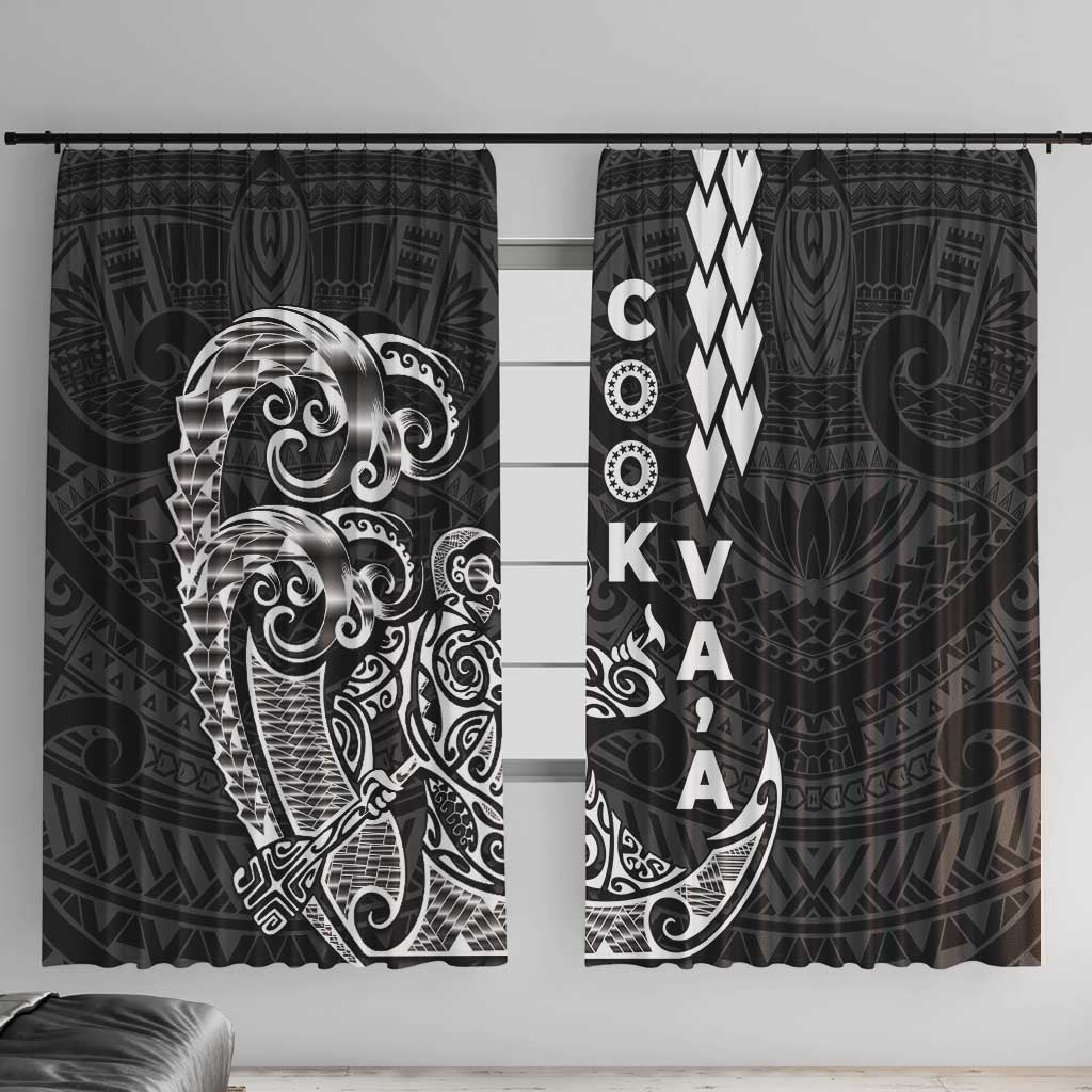 Cook Islands Va'a Polynesian Art Tattoo Window Curtain Black Color LT03 With Hooks Black - Polynesian Pride