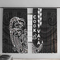 Cook Islands Va'a Polynesian Art Tattoo Window Curtain Black Color LT03 With Hooks Black - Polynesian Pride