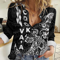Cook Islands Va'a Polynesian Art Tattoo Women Casual Shirt Black Color LT03 Female Black - Polynesian Pride
