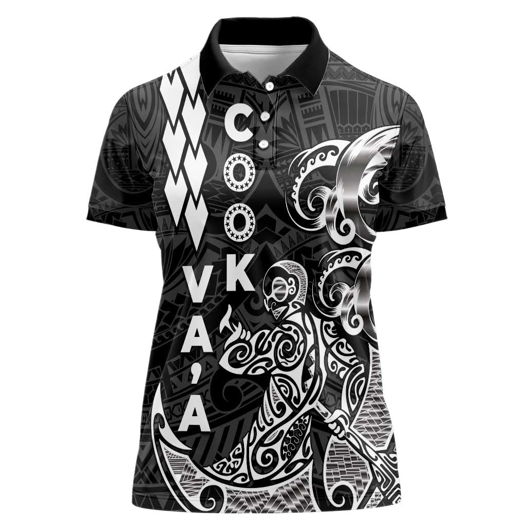 Cook Islands Va'a Polynesian Art Tattoo Women Polo Shirt Black Color LT03 Female Black - Polynesian Pride