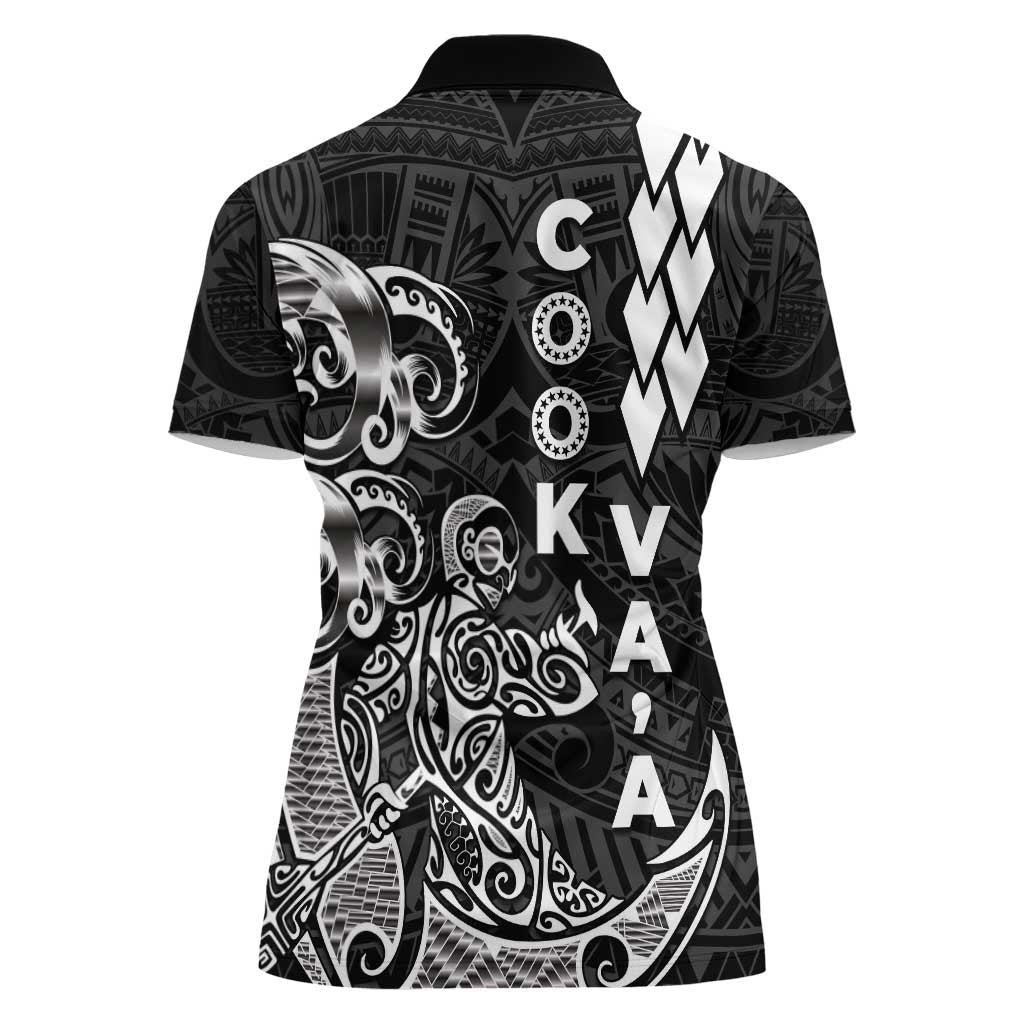 Cook Islands Va'a Polynesian Art Tattoo Women Polo Shirt Black Color LT03 - Polynesian Pride