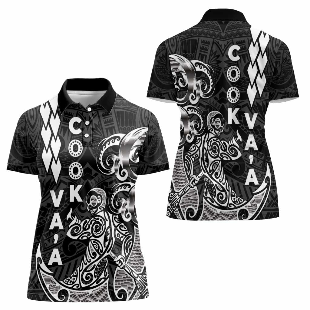 Cook Islands Va'a Polynesian Art Tattoo Women Polo Shirt Black Color LT03 - Polynesian Pride