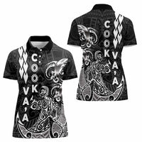 Cook Islands Va'a Polynesian Art Tattoo Women Polo Shirt Black Color LT03 - Polynesian Pride