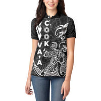 Cook Islands Va'a Polynesian Art Tattoo Women Polo Shirt Black Color LT03 - Polynesian Pride