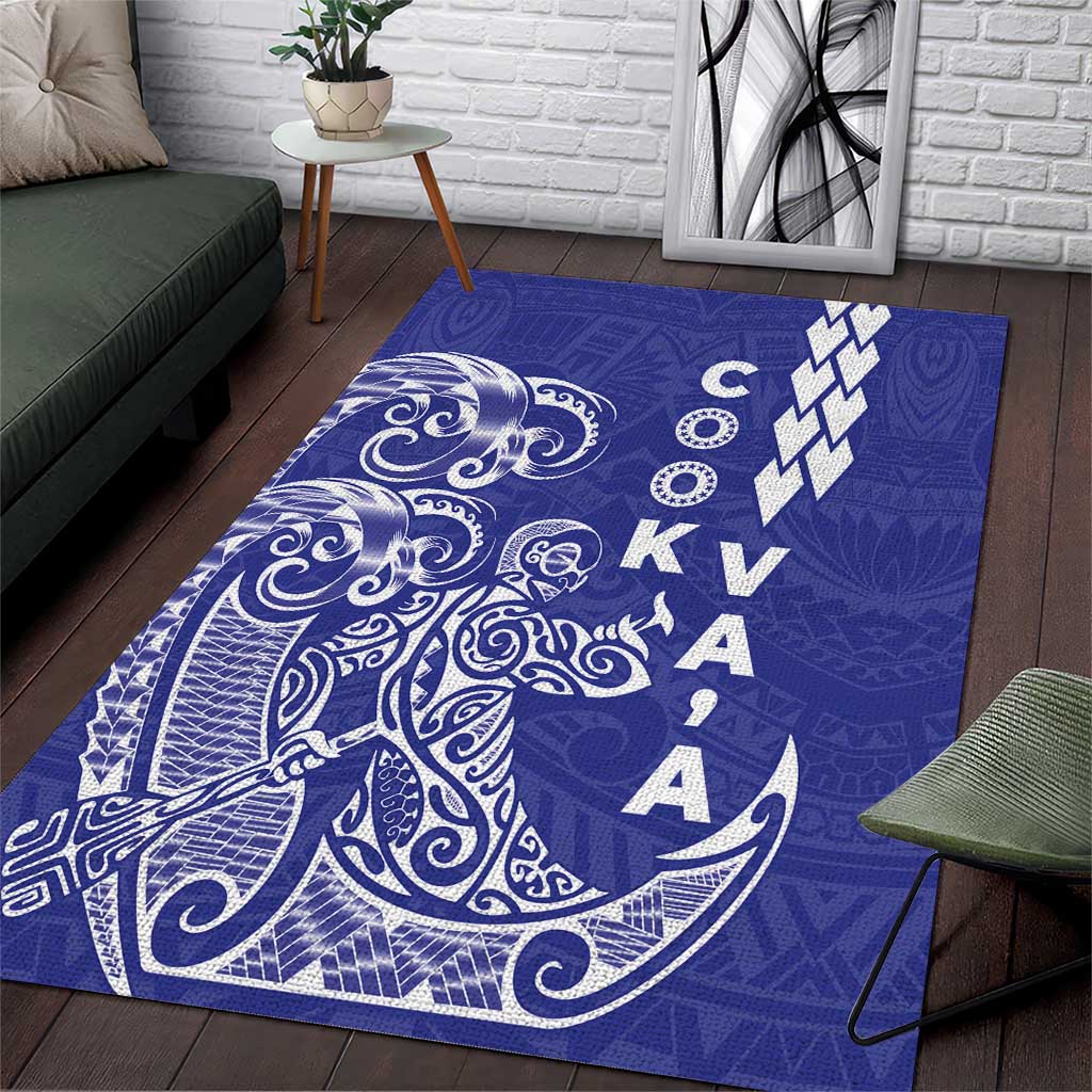 Cook Islands Va'a Polynesian Art Tattoo Area Rug Blue Color LT03 Blue - Polynesian Pride