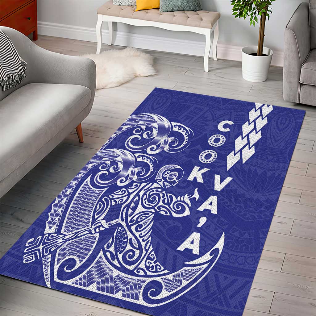 Cook Islands Va'a Polynesian Art Tattoo Area Rug Blue Color LT03 - Polynesian Pride