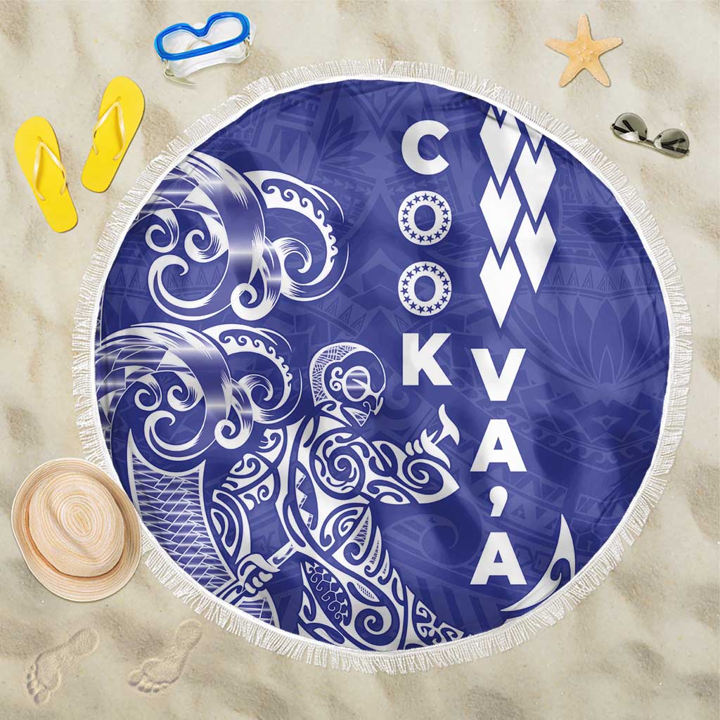 Cook Islands Va'a Polynesian Art Tattoo Beach Blanket Blue Color LT03 One Size 150cm Blue - Polynesian Pride