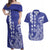 Cook Islands Vaa Polynesian Art Tattoo Couples Matching Off Shoulder Maxi Dress and Hawaiian Shirt Blue Color