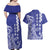 Cook Islands Vaa Polynesian Art Tattoo Couples Matching Off Shoulder Maxi Dress and Hawaiian Shirt Blue Color