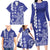 Cook Islands Vaa Polynesian Art Tattoo Family Matching Long Sleeve Bodycon Dress and Hawaiian Shirt Blue Color