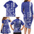 Cook Islands Vaa Polynesian Art Tattoo Family Matching Long Sleeve Bodycon Dress and Hawaiian Shirt Blue Color