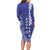 Cook Islands Vaa Polynesian Art Tattoo Family Matching Long Sleeve Bodycon Dress and Hawaiian Shirt Blue Color