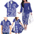 Cook Islands Vaa Polynesian Art Tattoo Family Matching Off The Shoulder Long Sleeve Dress and Hawaiian Shirt Blue Color