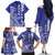 Cook Islands Vaa Polynesian Art Tattoo Family Matching Off The Shoulder Long Sleeve Dress and Hawaiian Shirt Blue Color