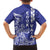 Cook Islands Vaa Polynesian Art Tattoo Family Matching Off Shoulder Short Dress and Hawaiian Shirt Blue Color