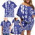 Cook Islands Vaa Polynesian Art Tattoo Family Matching Off Shoulder Short Dress and Hawaiian Shirt Blue Color