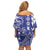 Cook Islands Vaa Polynesian Art Tattoo Family Matching Off Shoulder Short Dress and Hawaiian Shirt Blue Color