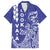 Cook Islands Vaa Polynesian Art Tattoo Family Matching Short Sleeve Bodycon Dress and Hawaiian Shirt Blue Color