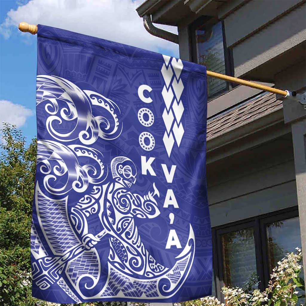 Cook Islands Va'a Polynesian Art Tattoo Garden Flag Blue Color LT03 - Polynesian Pride