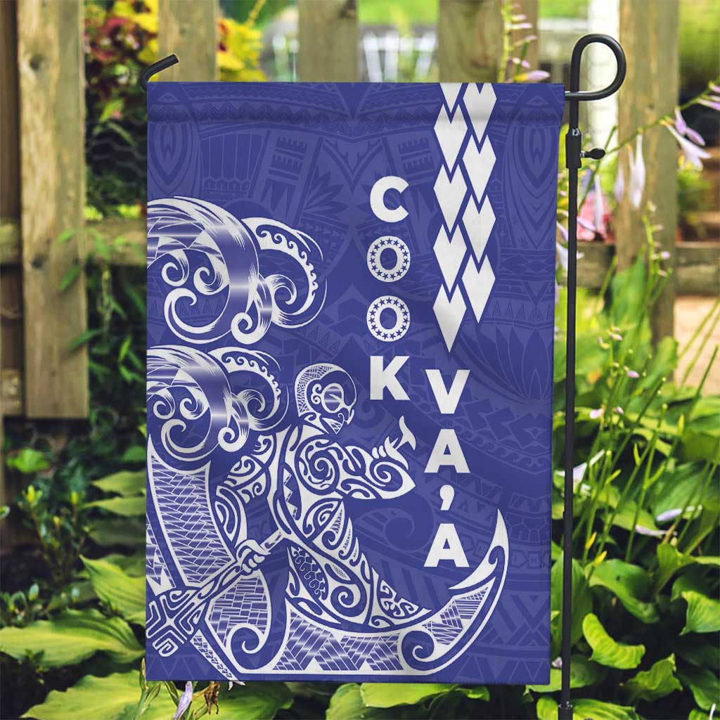 Cook Islands Va'a Polynesian Art Tattoo Garden Flag Blue Color LT03 Garden Flag Blue - Polynesian Pride