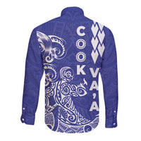 Cook Islands Va'a Polynesian Art Tattoo Long Sleeve Button Shirt Blue Color LT03 - Polynesian Pride